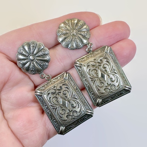 Vintage Earrings Victorian Revival Bohemian Large Pierced - Picture 4 of 4